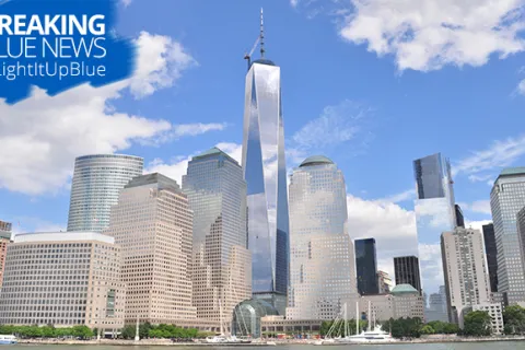 One World Trade Center as they Light It Up Blue on April 2