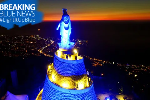 The Lady of Lebanon as they Light It Up Blue on April 2