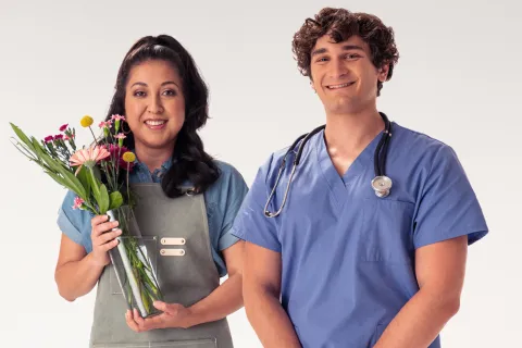 a doctor and a florist smiling