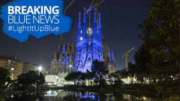 The Sagrada Familia as they Light It Up Blue on April 2