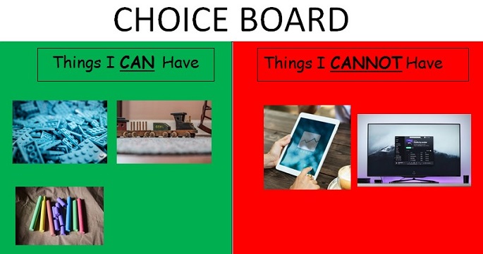 choice-no choice board to help autistic children understand necessary tasks