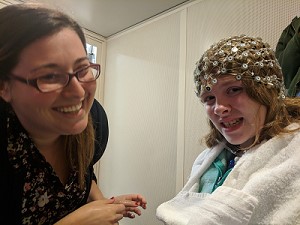 Research participant wearing an EEG cap