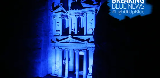 Ancient City of Petra as they Light It Up Blue for people with autism