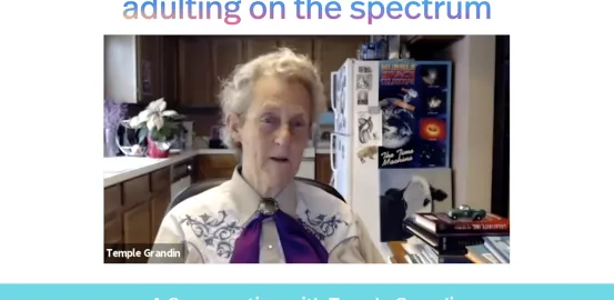 Temple Grandin on a zoom video call from her home for the Adulting on the Spectrum podcast
