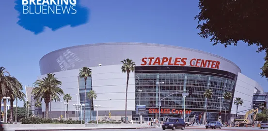 The Staples Center as they Light It Up Blue on April 2