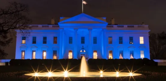 The White House lit blue