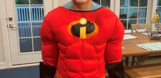 Pixar loving Zach Chafos in Incredibles costume