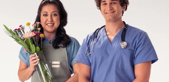 a doctor and a florist smiling