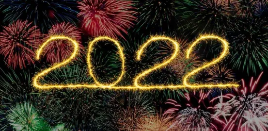 2022 with colorful fireworks behind numbers