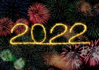 2022 with colorful fireworks behind numbers