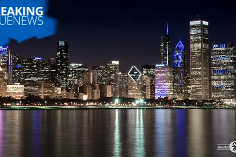 Chicago skyline as they Light It Up Blue on April 2