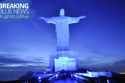Christ the Redeemer lit up blue for World Autism Awareness Day