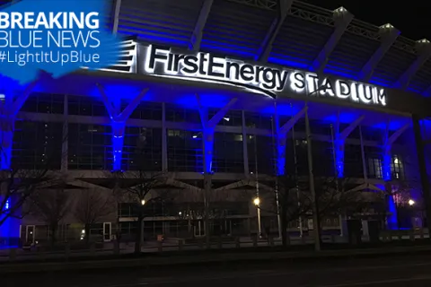 Home of the Cleveland Browns goes blue for World Autism Month