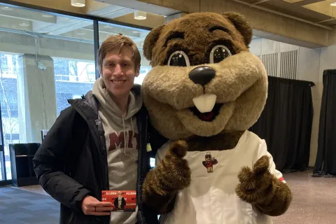 Peter and his school mascot