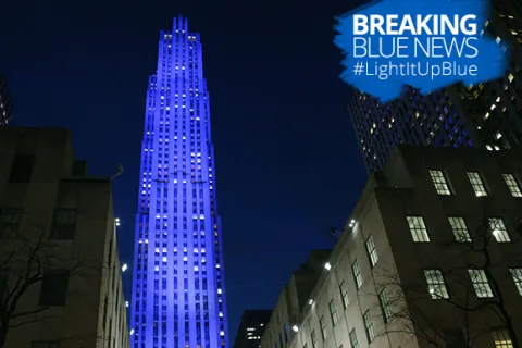 Rockefeller Center as they Light It Up Blue on World Autism Awareness Day