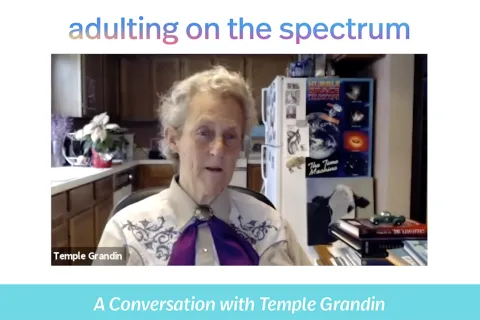 Temple Grandin on a zoom video call from her home for the Adulting on the Spectrum podcast