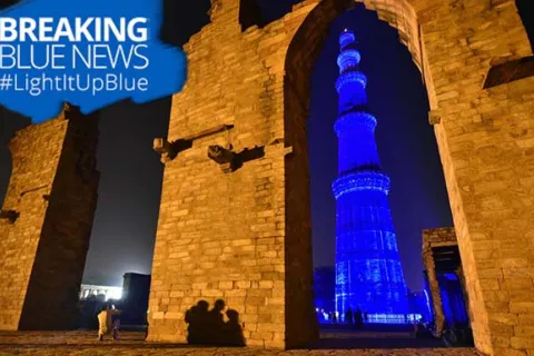 The Qutub Minar as they Light It Up Blue on April 2