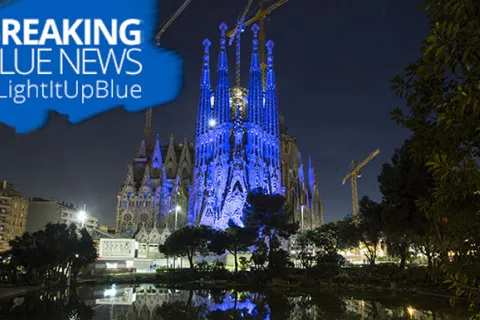 The Sagrada Familia as they Light It Up Blue on April 2