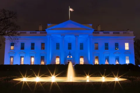 The White House lit blue
