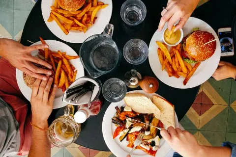 aerial view of a table at a diner