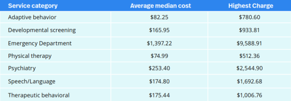 Chart of healthcare costs organized by service category