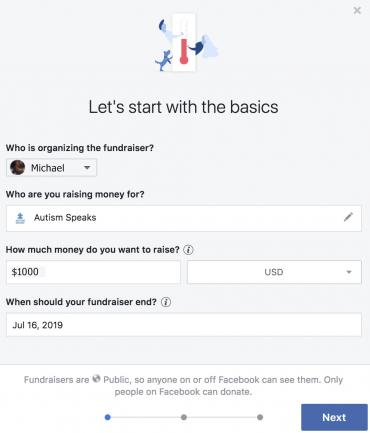 Facebook Fundraiser Step 1 goal