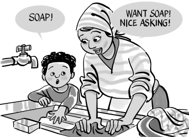 Caregiver Skills Training child asking for soap
