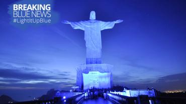 Christ the Redeemer lit up blue for World Autism Awareness Day