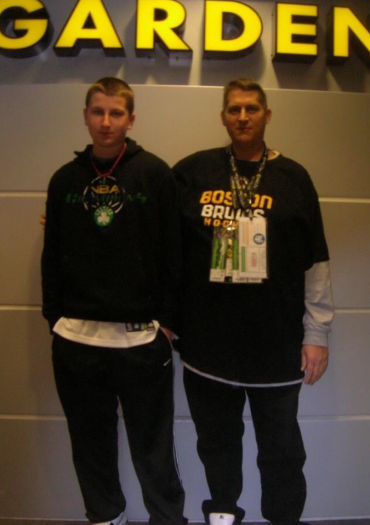 Tyler Marcotte and his dad at a Boston Celtics game