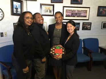 Monica Watts and her son with Judy Chu andand Robin Hollis