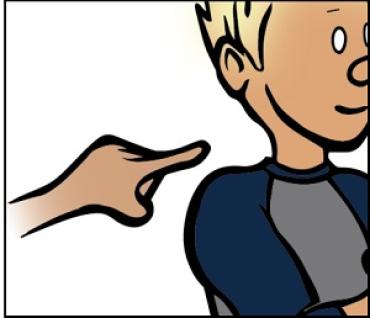 cartoon of someone tapping a blonde boy on the shoulder