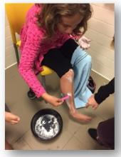 a girl learning how to shave her legs in a class on puberty for autistic teens