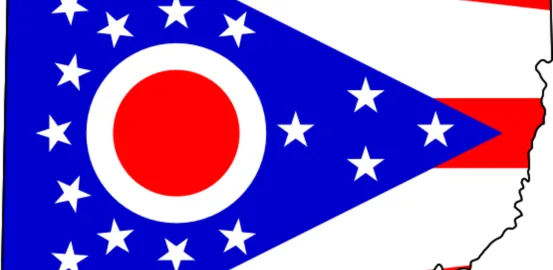 Ohio state flag in shape of the state of Ohio